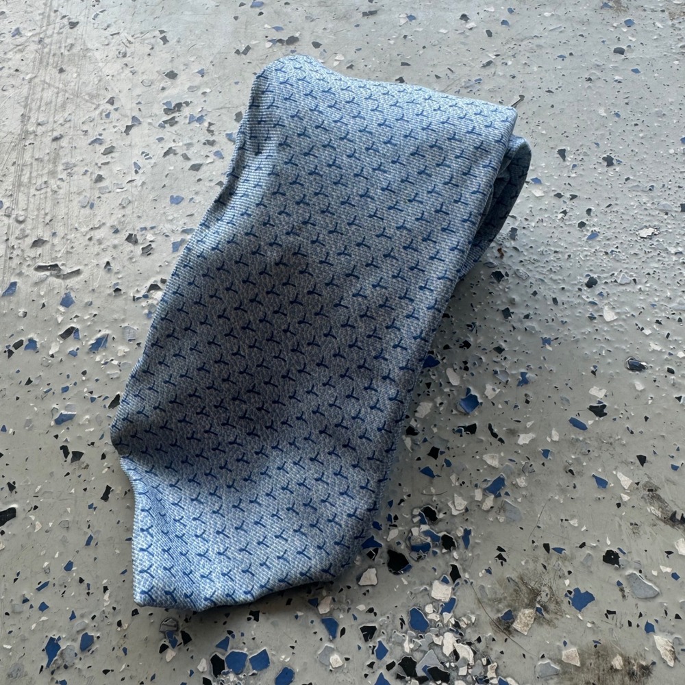 Bvlgari Silk Tie Mens Blue Geometric Pattern Exclusively for House of Hinduja